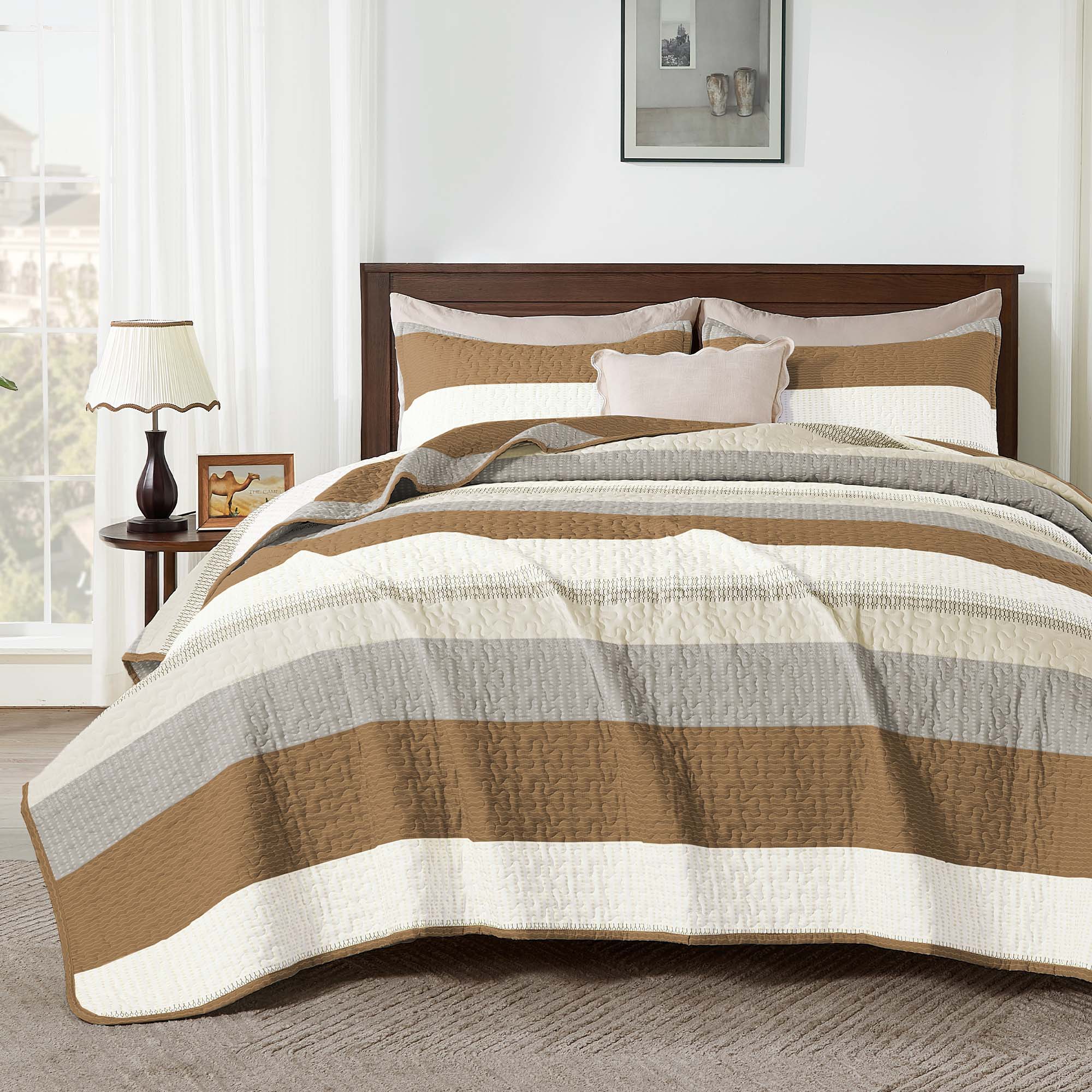 Striped Patchwork Bedspread Coverlet Soft Quilted Bedding Set