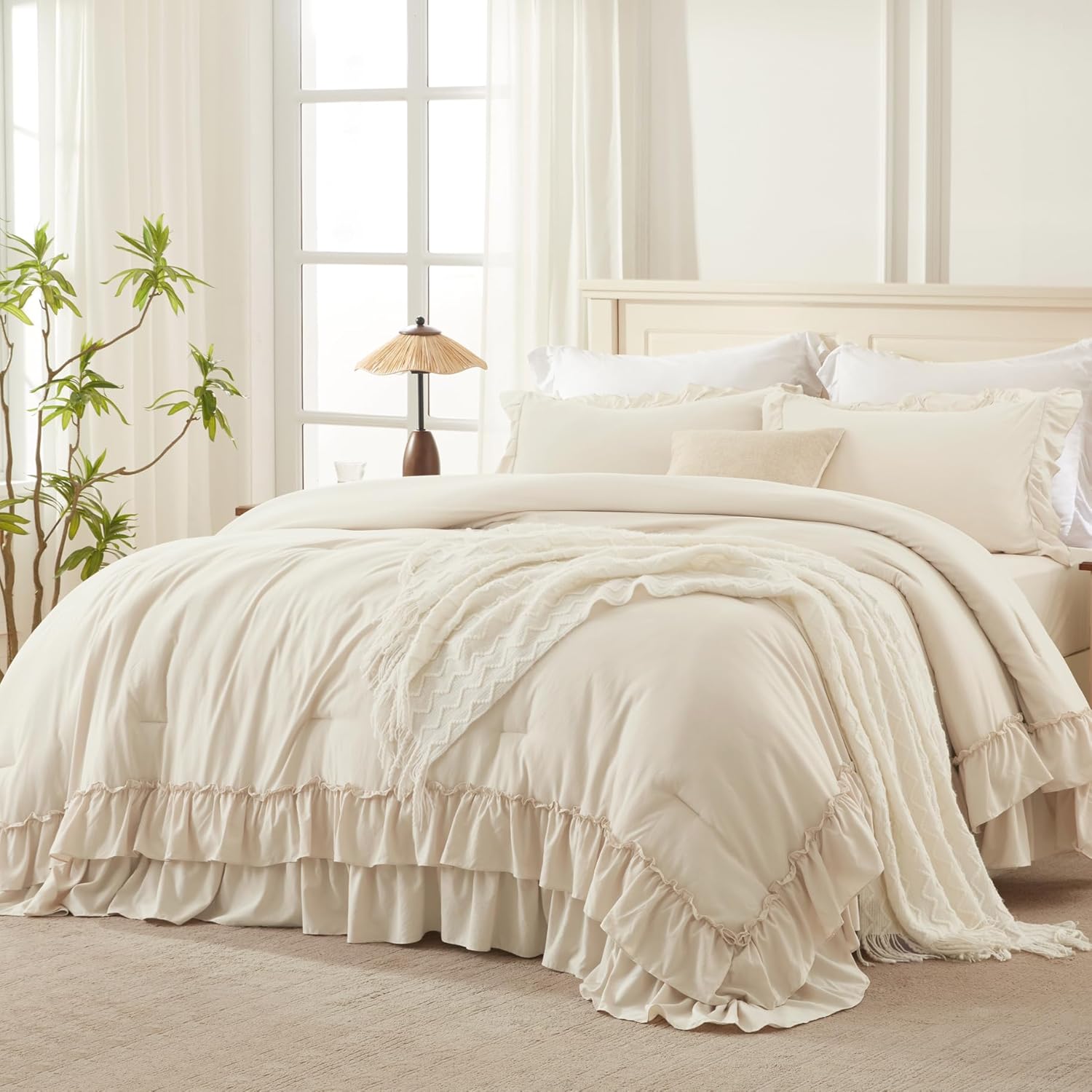 Shabby Chic Ruffle Comforter Set 3 Pieces