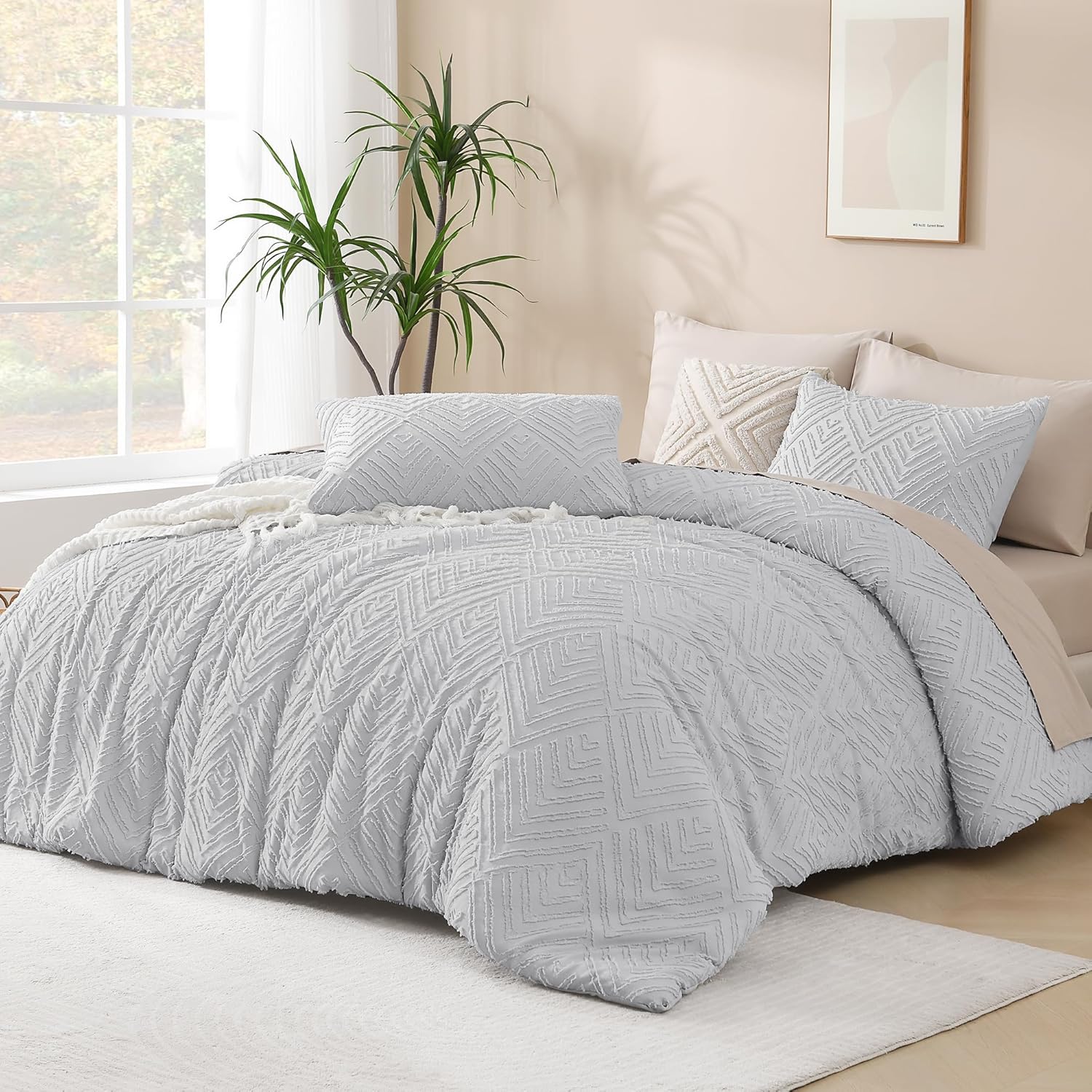 Boho Tufted Textured Lightweight Fluffy 3 Pieces Comforter Set