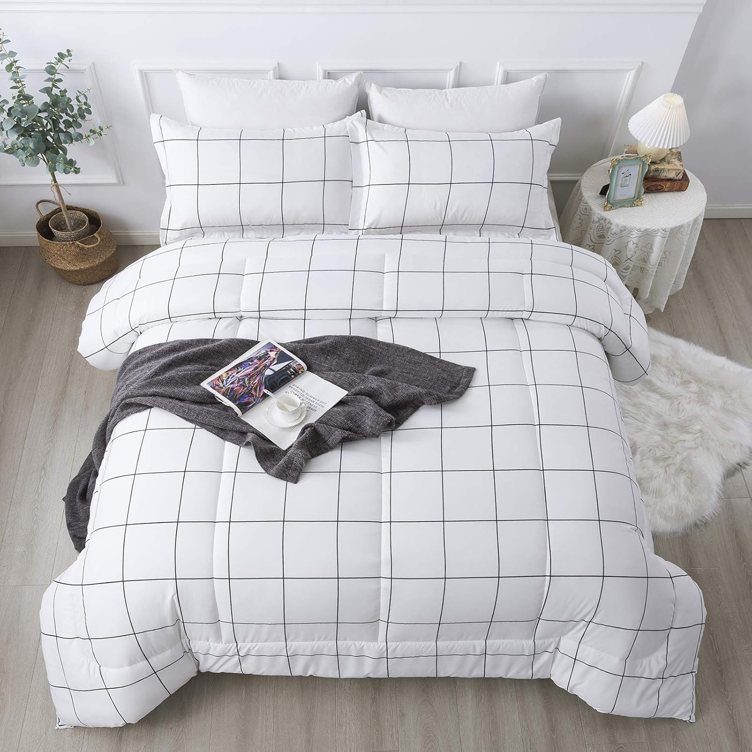 Checkered Comforter Plaid Gingham Bed Set