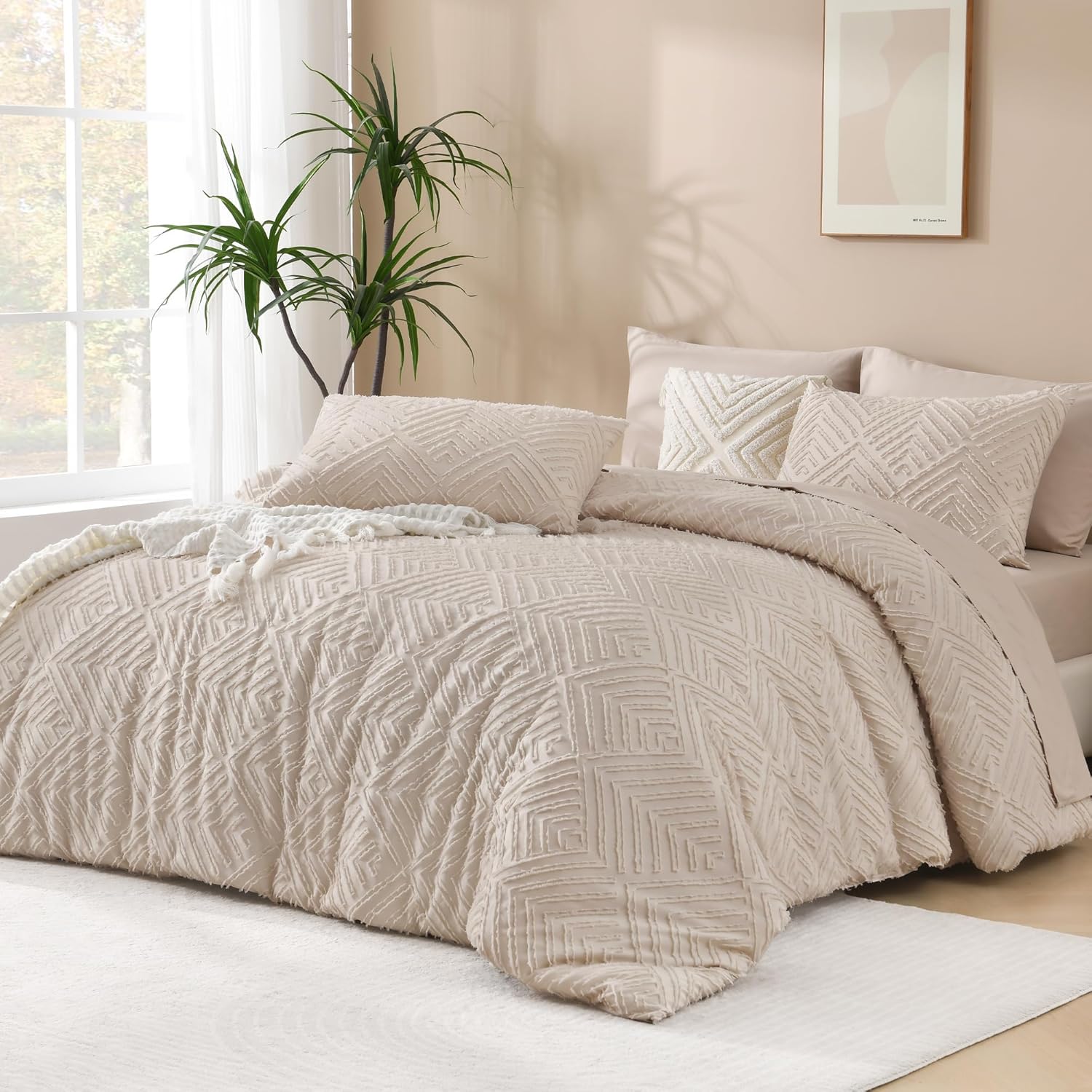 Boho Tufted Textured Lightweight Fluffy 3 Pieces Comforter Set