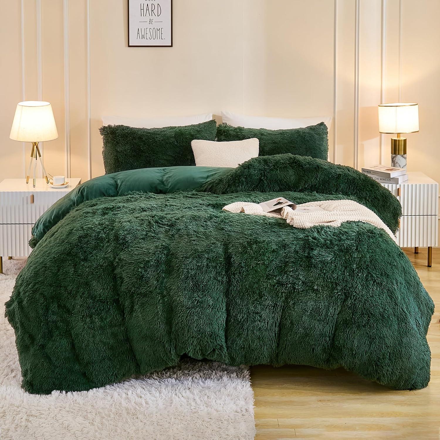Heavy Faux Fur Plush Comforter Set