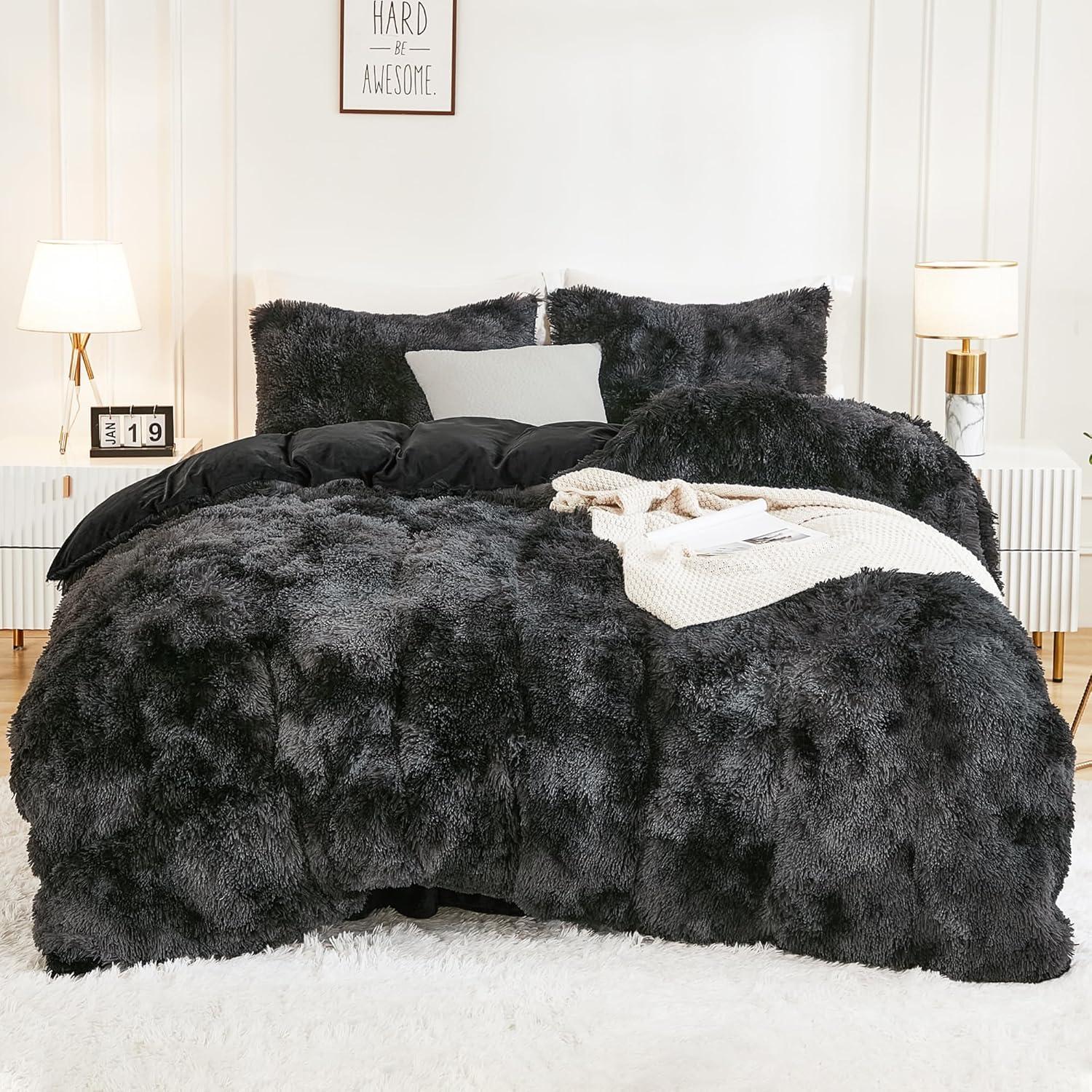 Heavy Faux Fur Plush Comforter Set