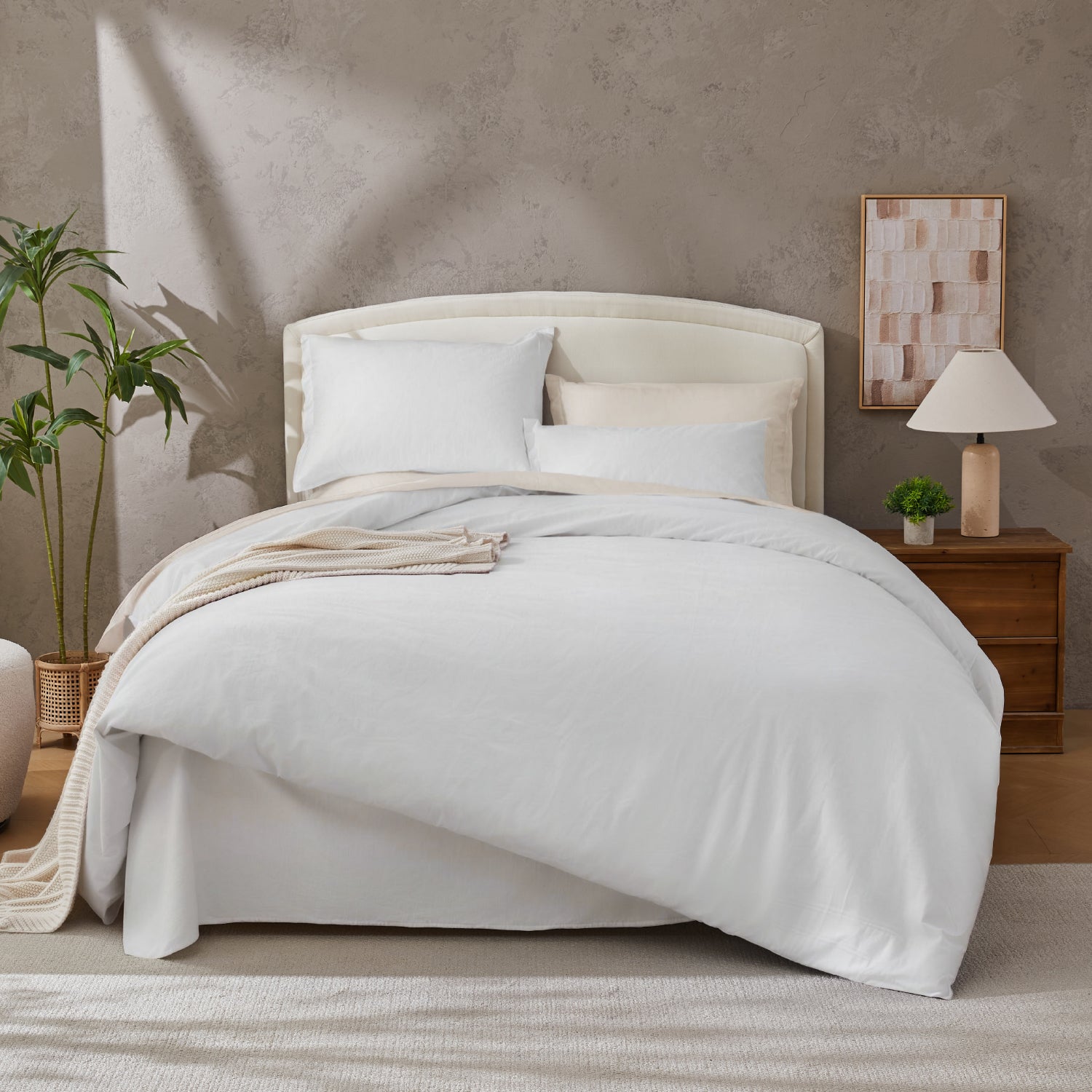 Natural 100% Cotton Breathable Solid Duvet Cover Set