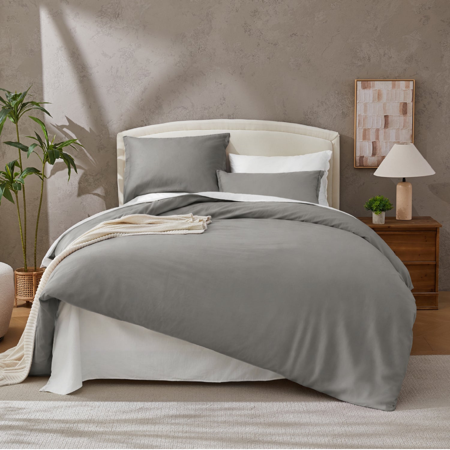 Natural 100% Cotton Breathable Solid Duvet Cover Set