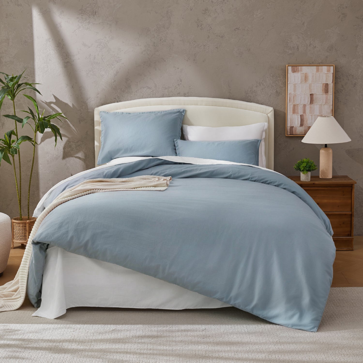 Natural 100% Cotton Breathable Solid Duvet Cover Set