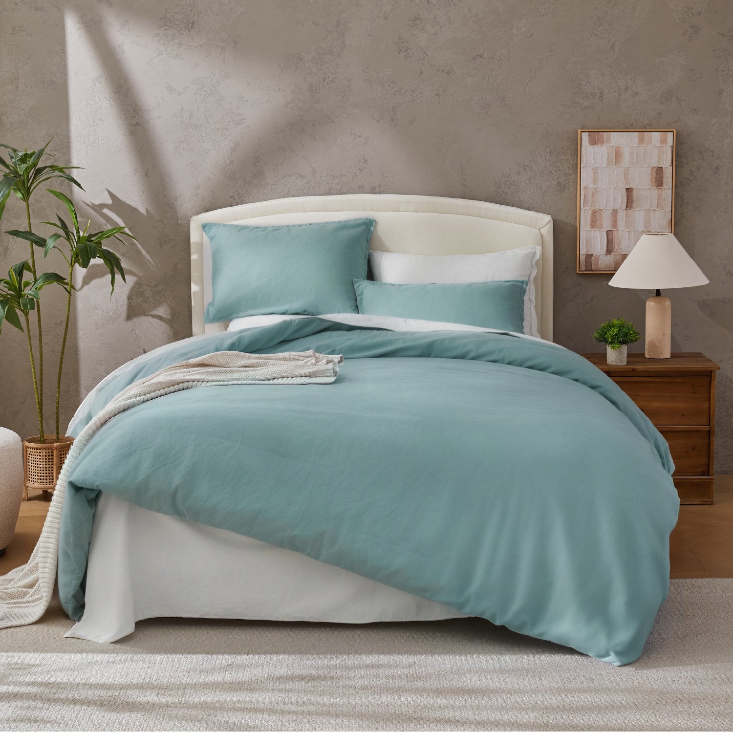 Natural 100% Cotton Breathable Solid Duvet Cover Set