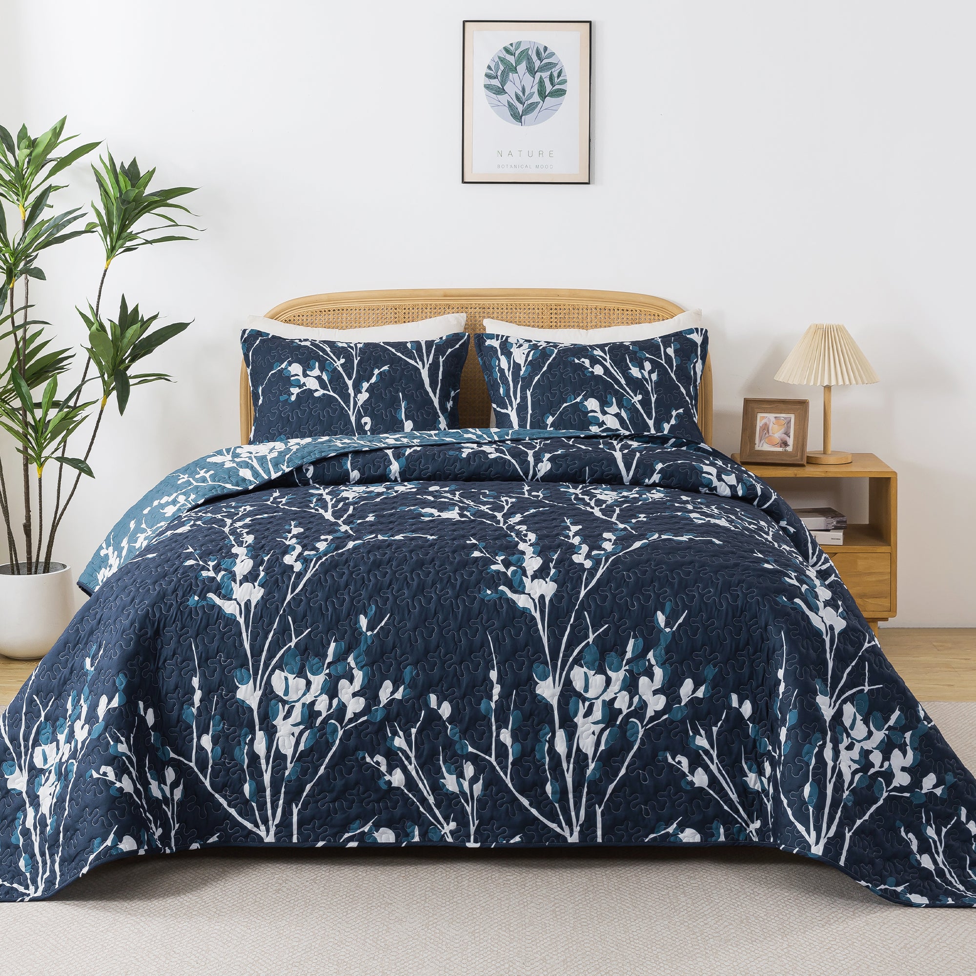 Floral Reversible Flower Quilted Bedspread Coverlet
