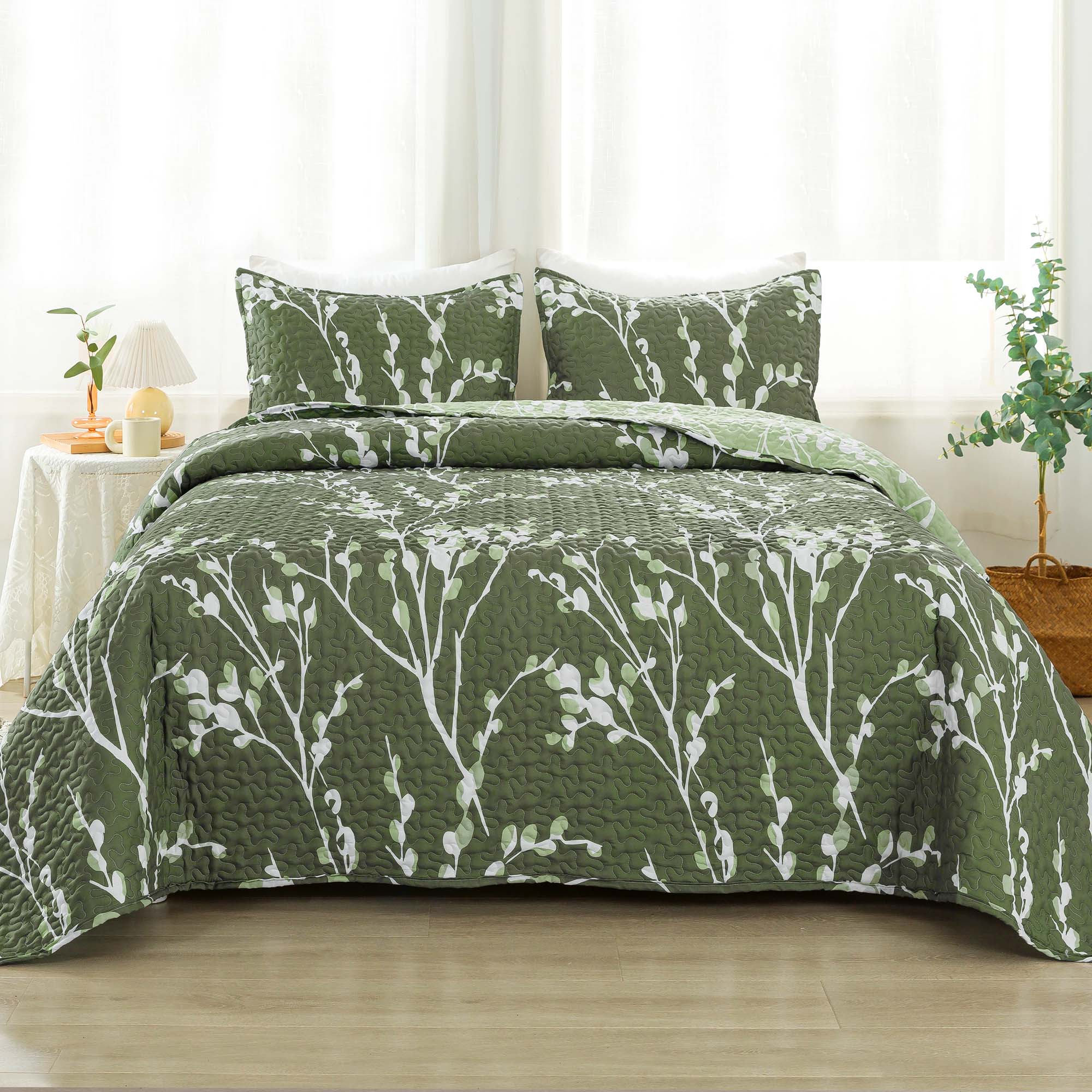 Floral Reversible Flower Quilted Bedspread Coverlet