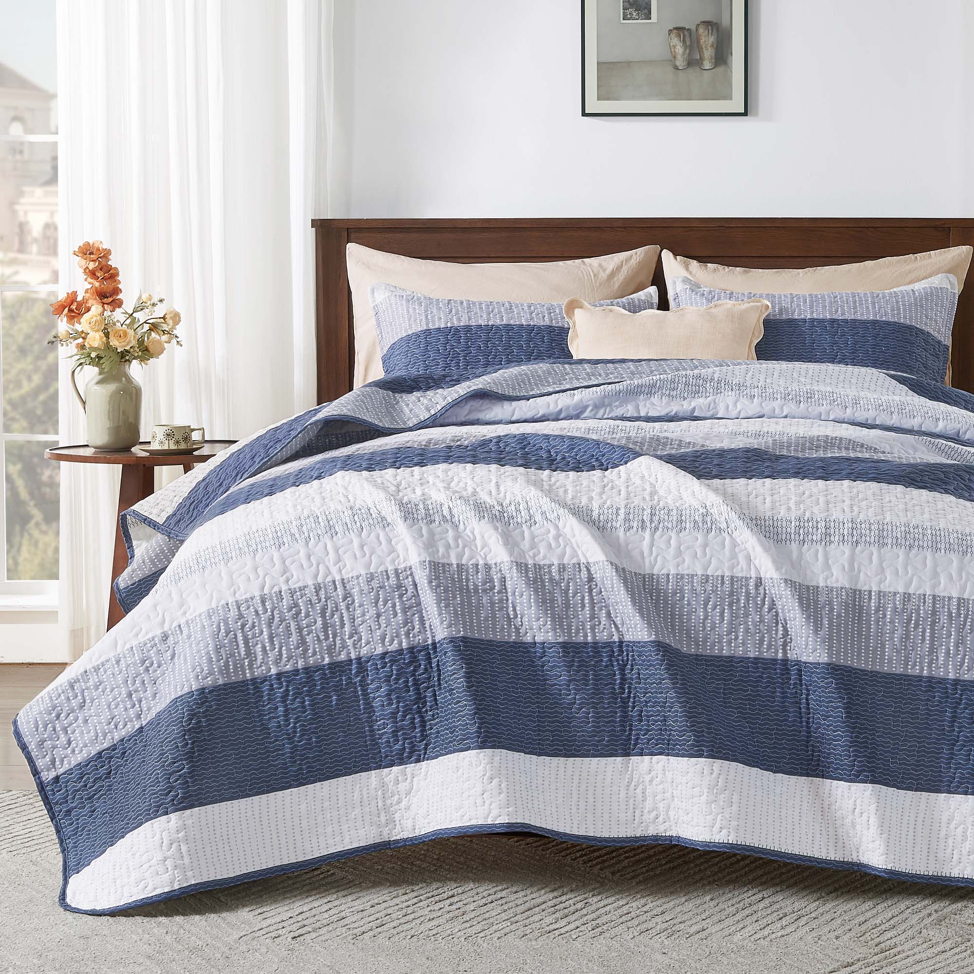 Striped Patchwork Bedspread Coverlet Soft Quilted Bedding Set