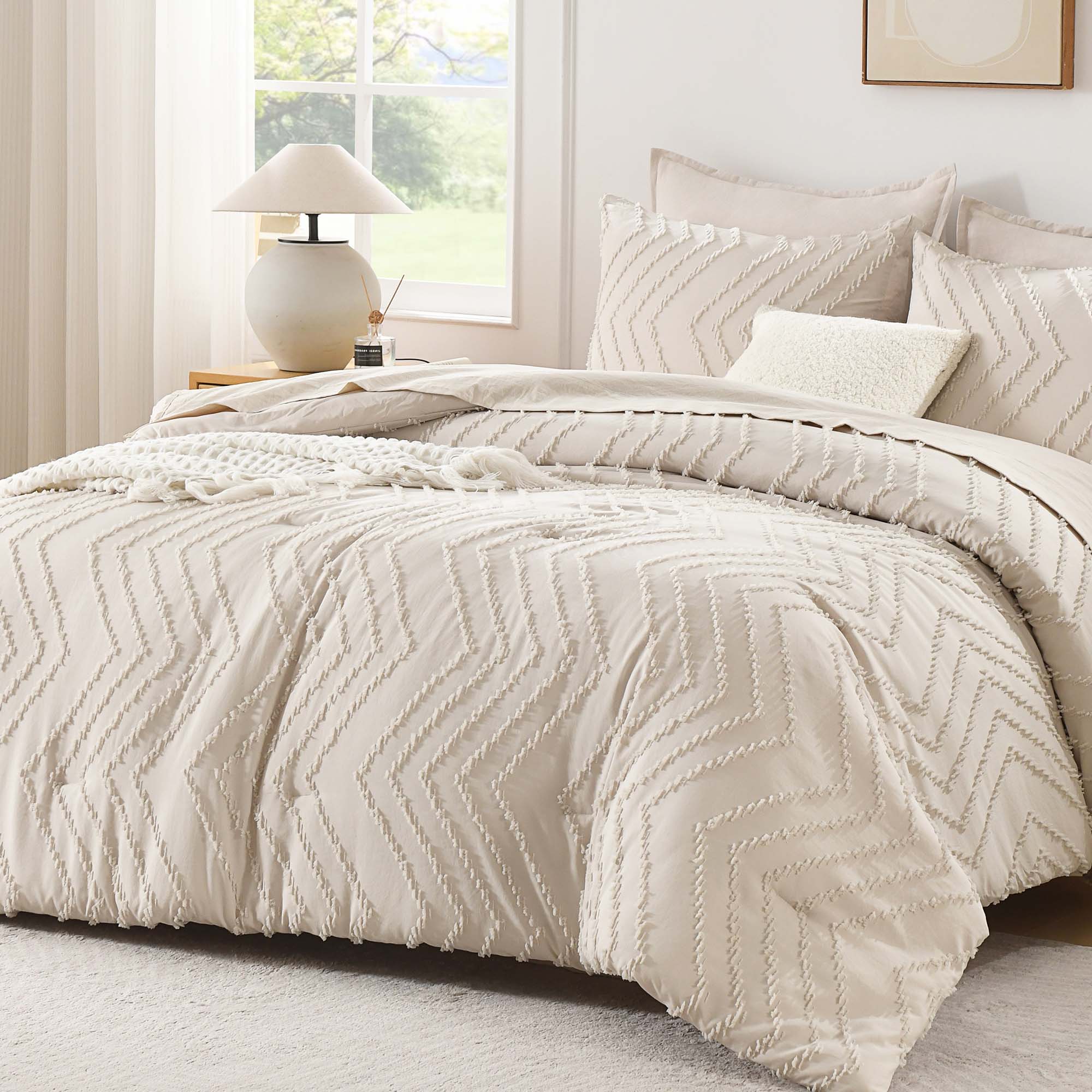 Bohemian Textured Soft Warm Tufted Bedding Comforter Sets