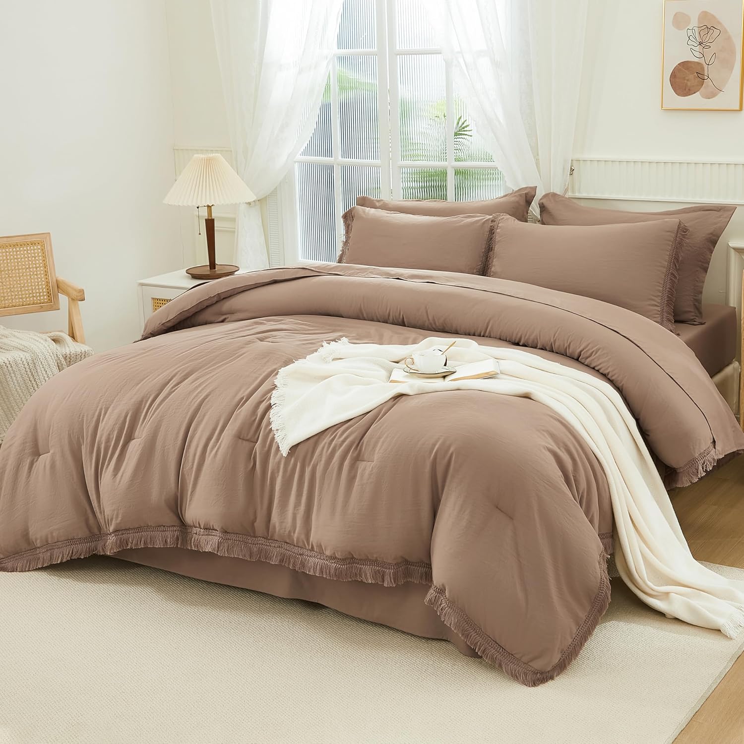 Bed in a Bag Boho Tassel Lightweight 7 Pieces Bedding Sets