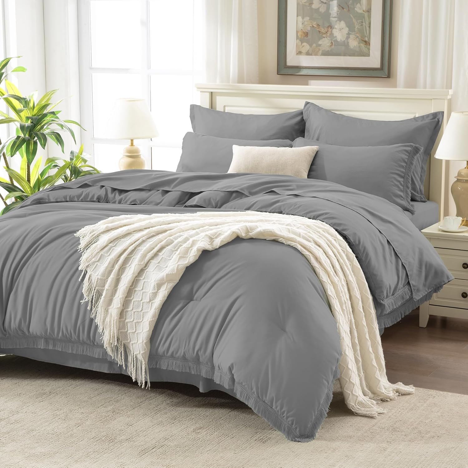 Bed in a Bag Boho Tassel Lightweight 7 Pieces Bedding Sets