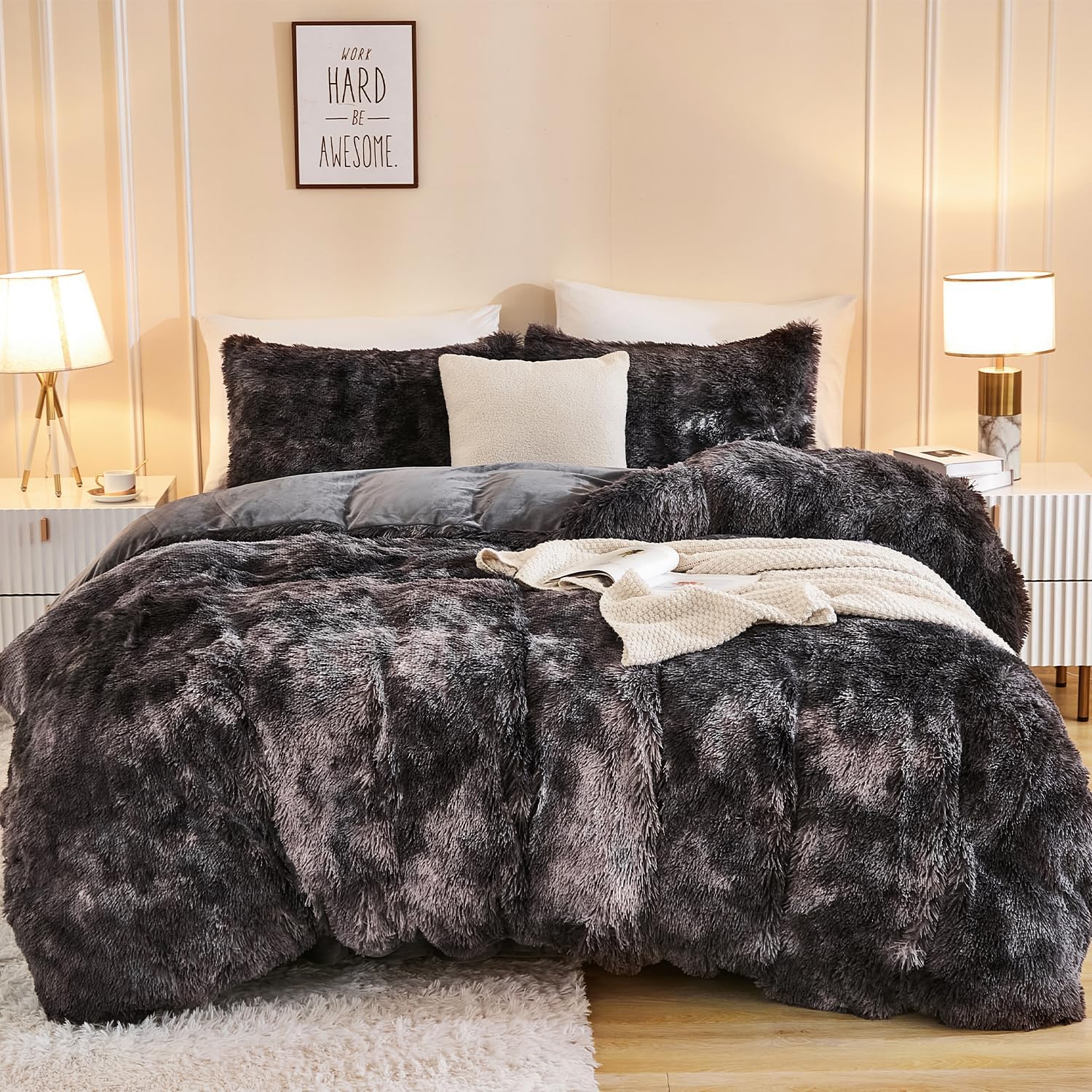 Heavy Faux Fur Plush Comforter Set