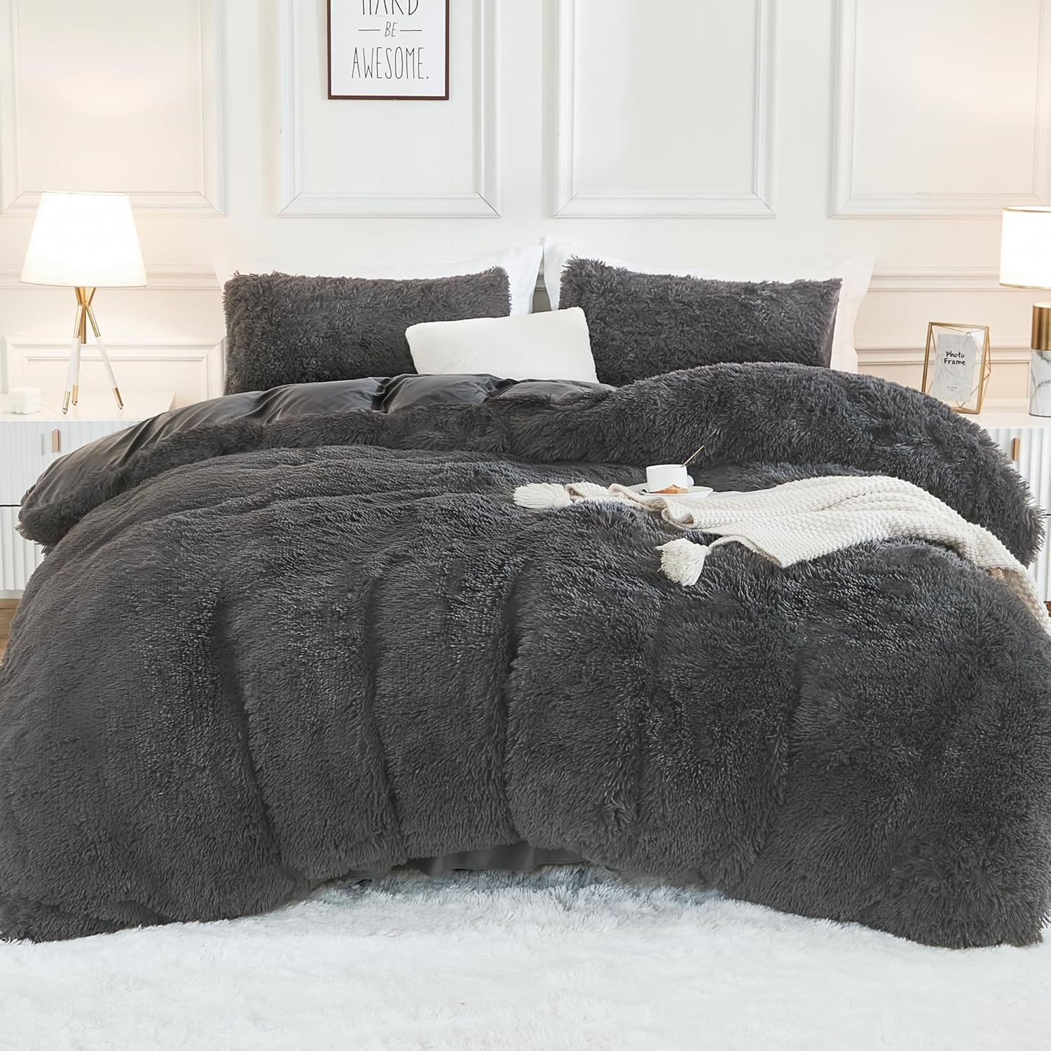 Heavy Faux Fur Plush Comforter Set