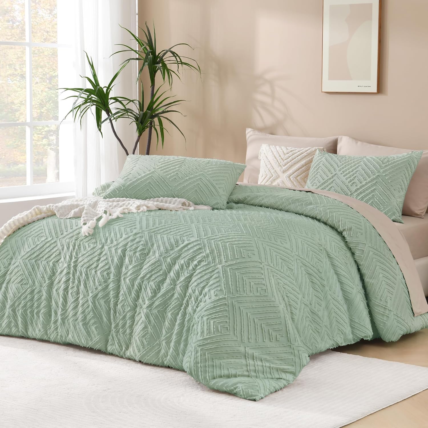 Boho Tufted Textured Lightweight Fluffy 3 Pieces  Comforter Set