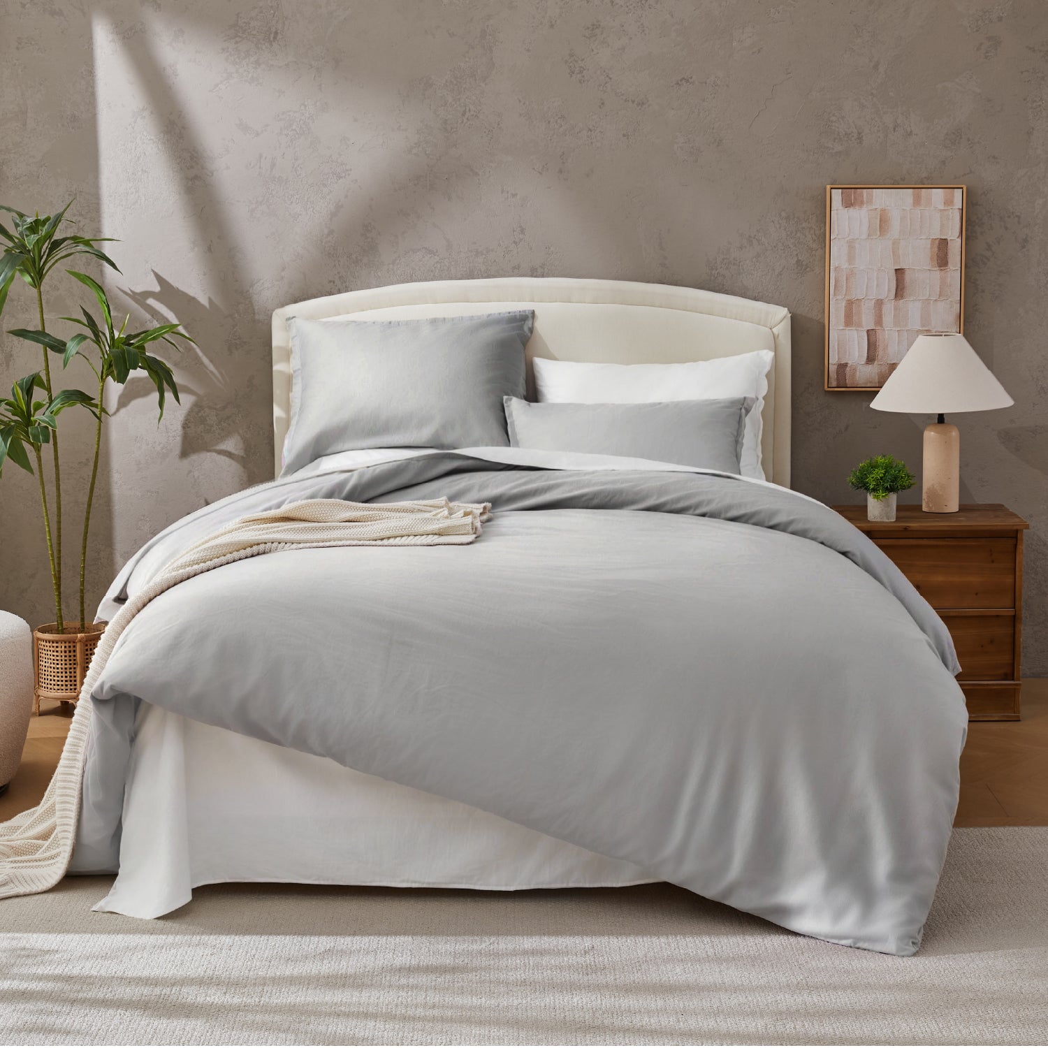 Natural 100% Cotton Breathable Solid Duvet Cover Set